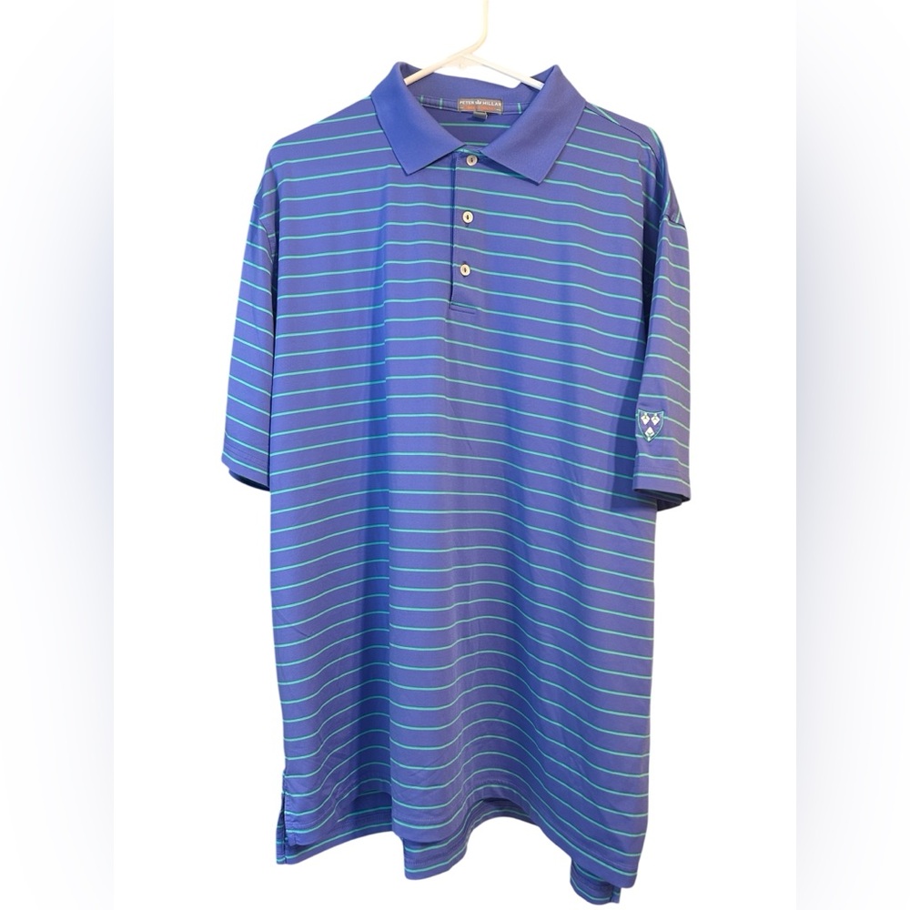 Peter Millar Summer Comfort Polo Shirt XXL Blue Striped Performance Golf